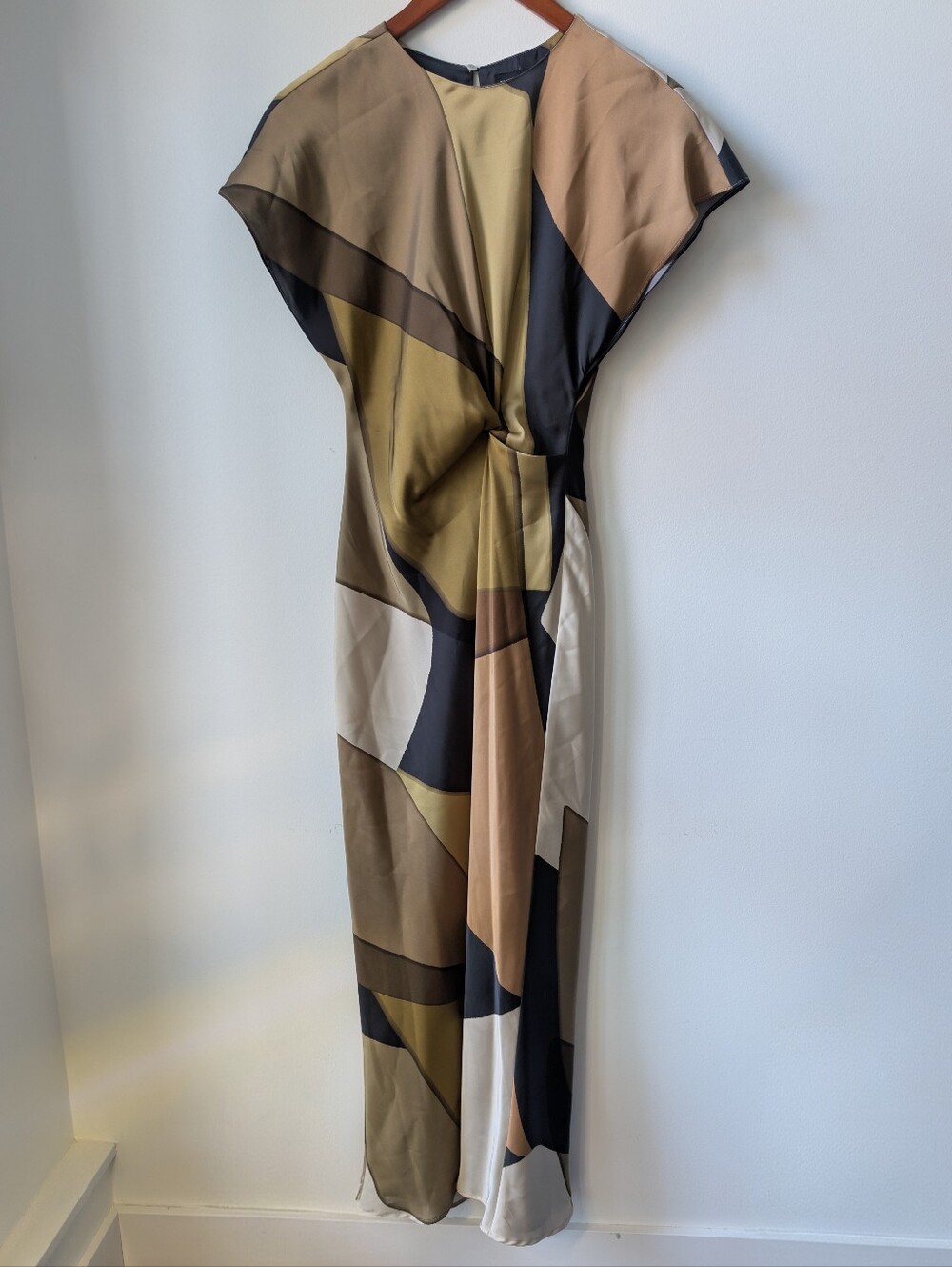 NWT Zara Geometric Colorblock Midi Dress XS Abstract Cap Sleeve